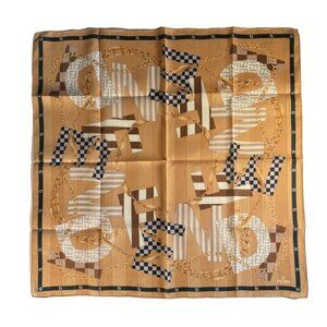 Vintage Fendi Cotton Scarf – Ghost Letter Logo & Chain Print